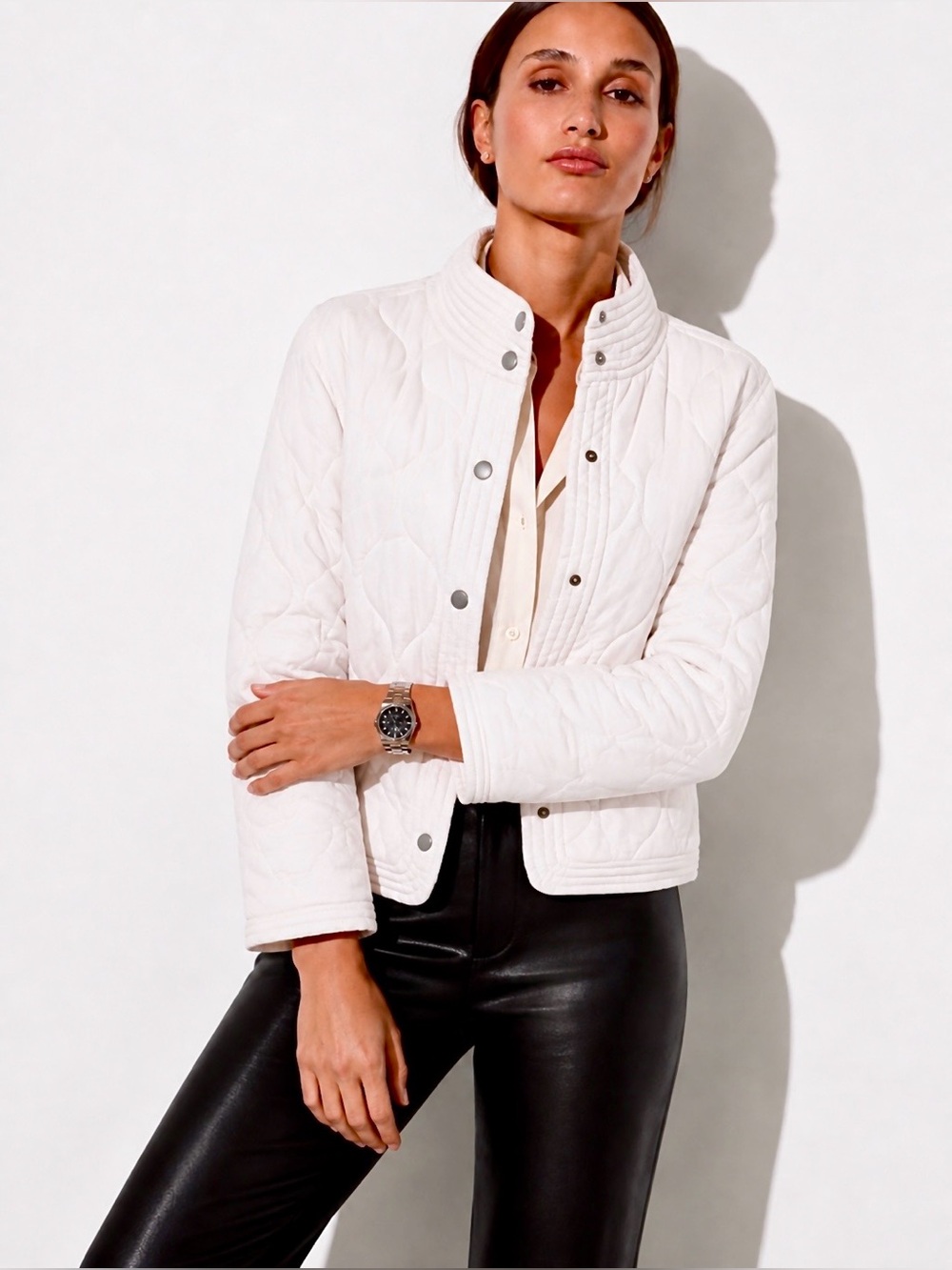 NWOT Z Supply Lightweight Snap-Front Quilted Jacket in Creamy White Size Small